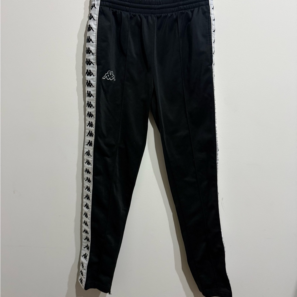 Kappa Black Track Pants with White Logo Side Tape